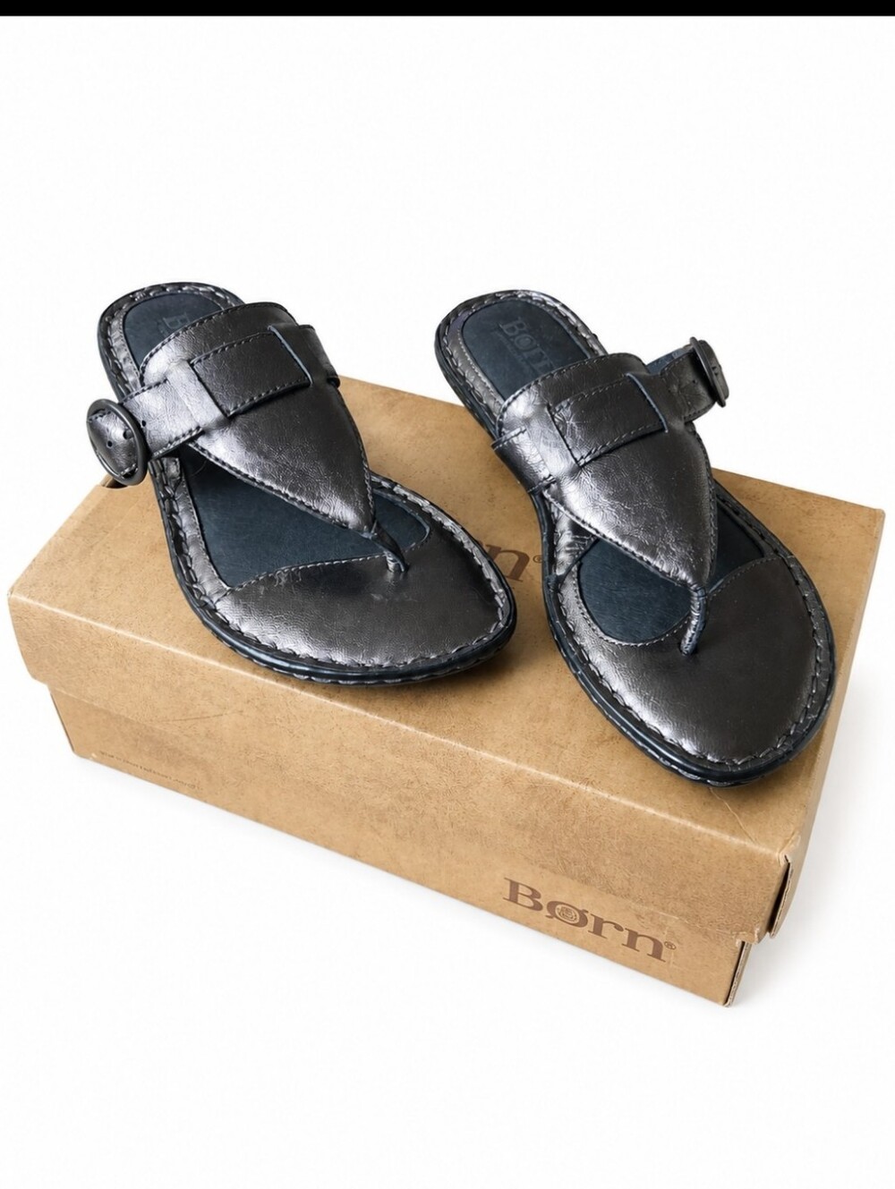 Born Metallic Charcoal Thong Sandals